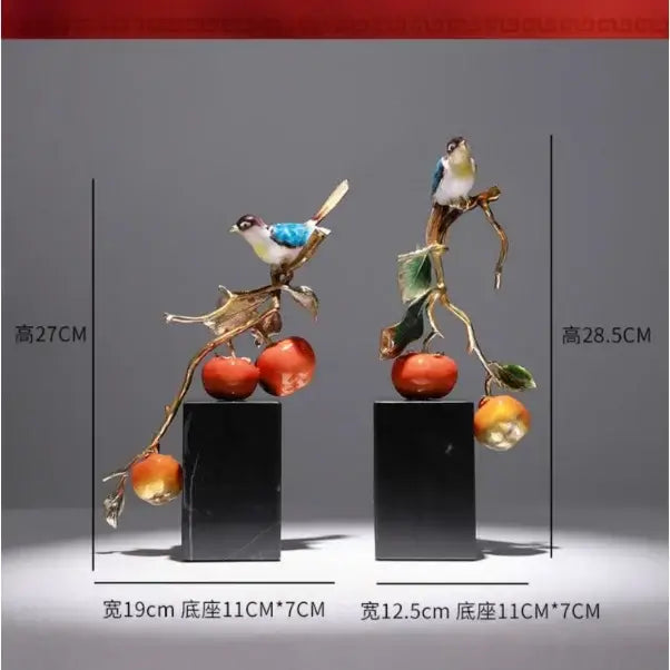 Enamel persimmon ruyi bird sculptures for living room decor