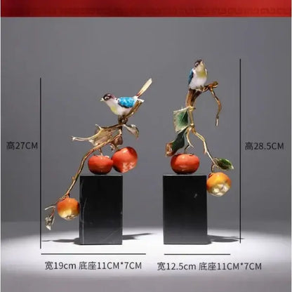 Enamel persimmon ruyi bird sculptures for living room decor