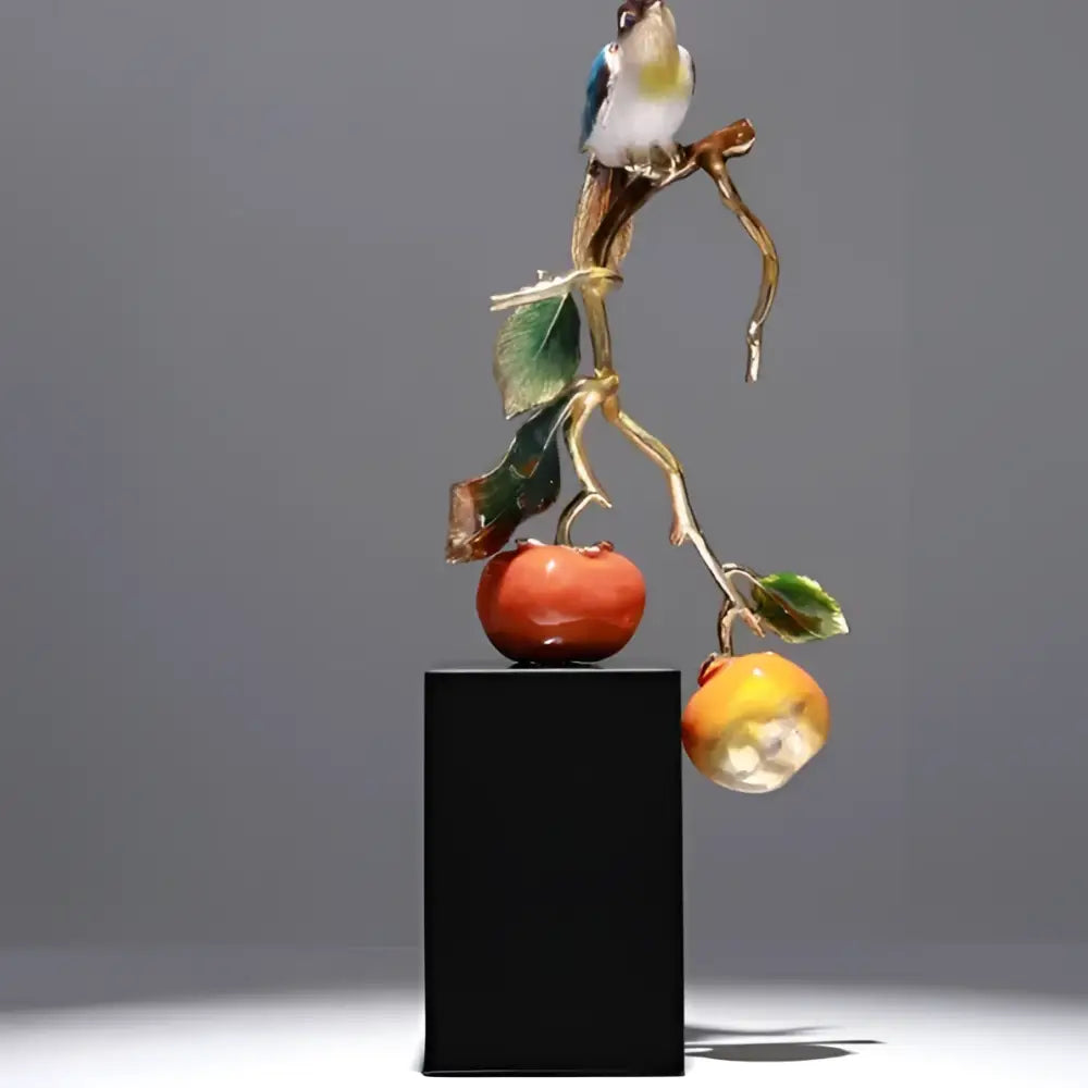 Enamel persimmon ruyi bird sculptures for living room decor