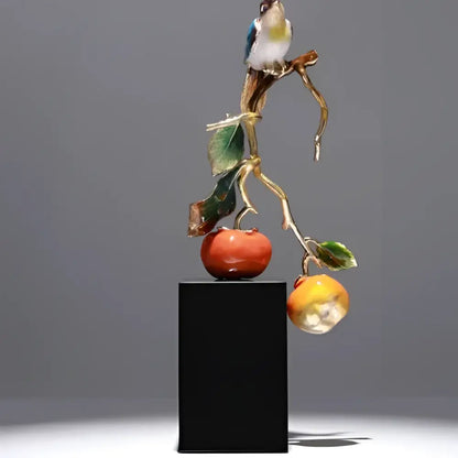 Enamel persimmon ruyi bird sculptures for living room decor