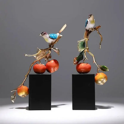 Enamel persimmon ruyi bird sculptures for living room decor