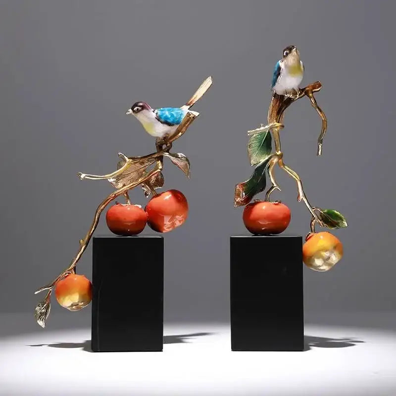 Enamel persimmon ruyi bird sculptures for living room decor