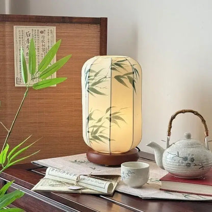 Antique bird & bamboo chinese fabric desk lamp bedroom lantern set