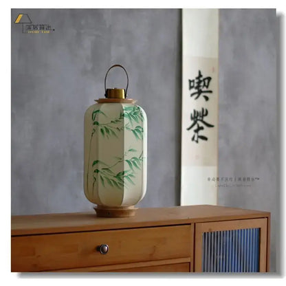 Antique bird & bamboo chinese fabric desk lamp bedroom lantern set