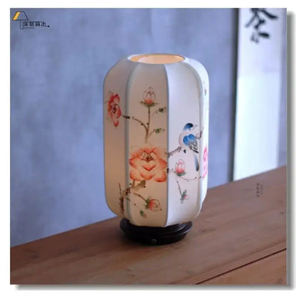 Antique bird & bamboo chinese fabric desk lamp bedroom lantern set