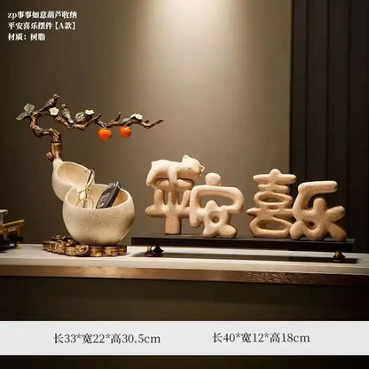 Beige ceramic gourd desktop storage decoration for living room