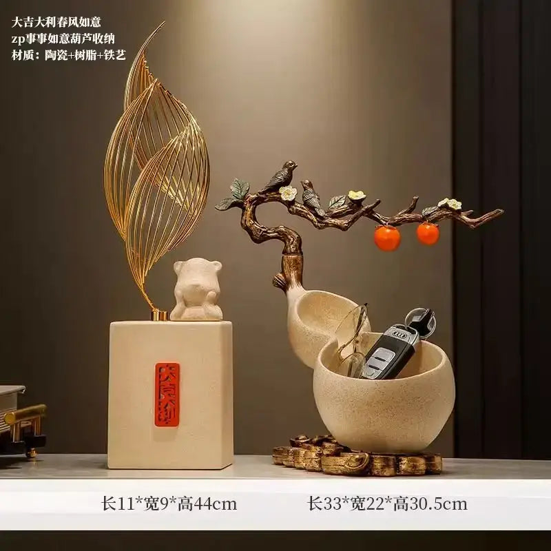 Beige ceramic gourd desktop storage decoration for living room