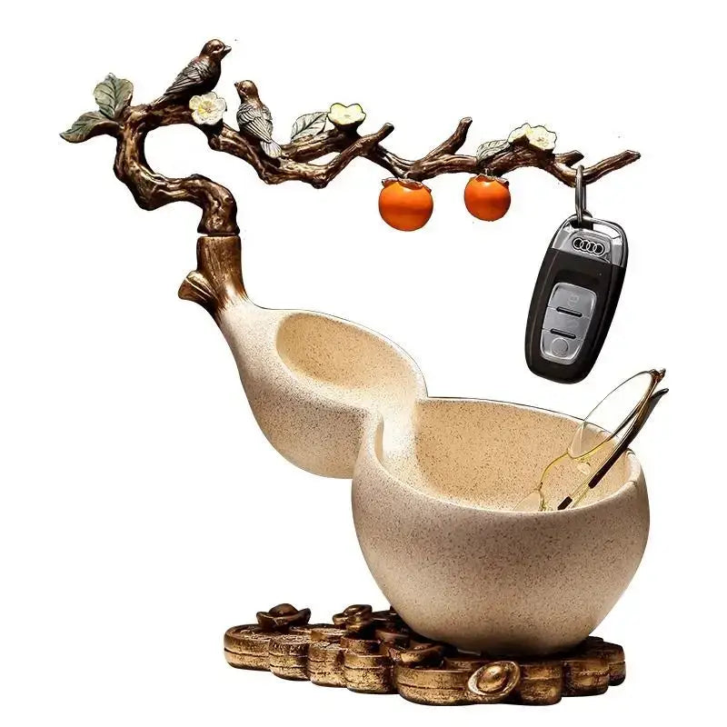 Beige ceramic gourd desktop storage decoration for living room