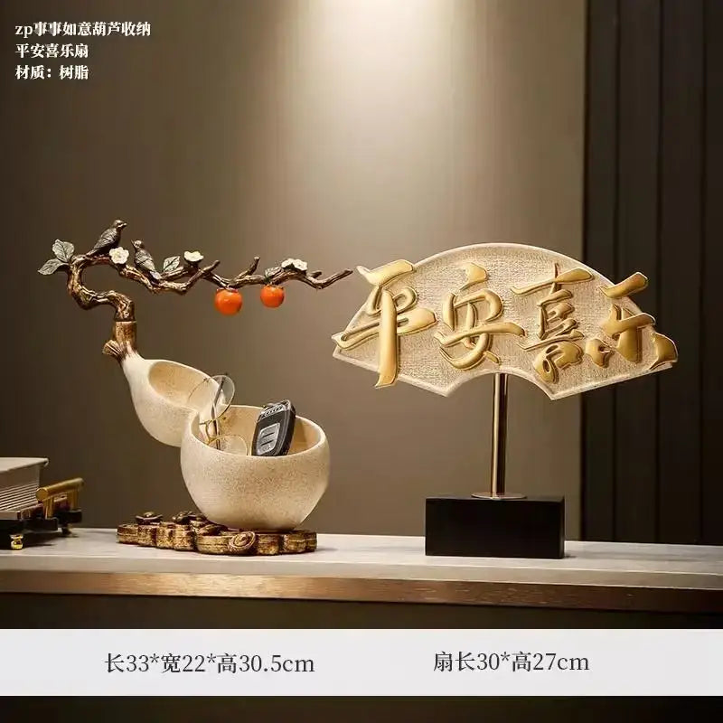 Beige ceramic gourd desktop storage decoration for living room