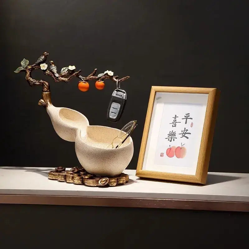 Beige ceramic gourd desktop storage decoration for living room