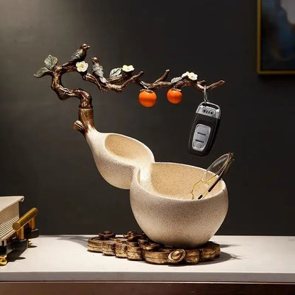Beige ceramic gourd desktop storage decoration for living room