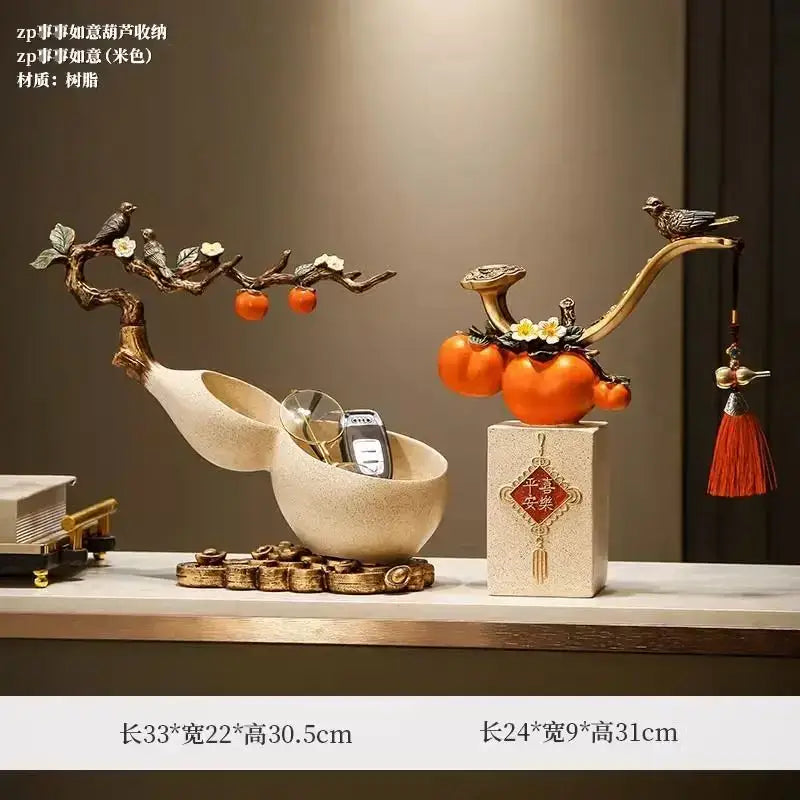 Beige ceramic gourd desktop storage decoration for living room