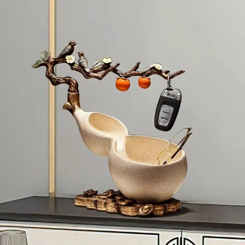 Beige ceramic gourd desktop storage decoration for living room