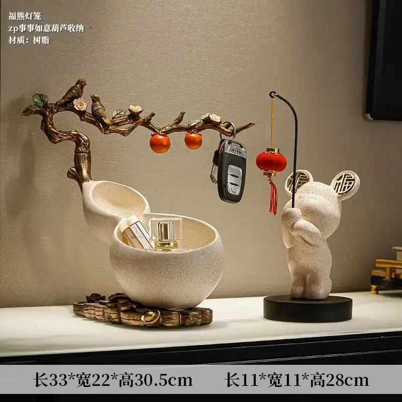 Beige ceramic gourd desktop storage decoration for living room