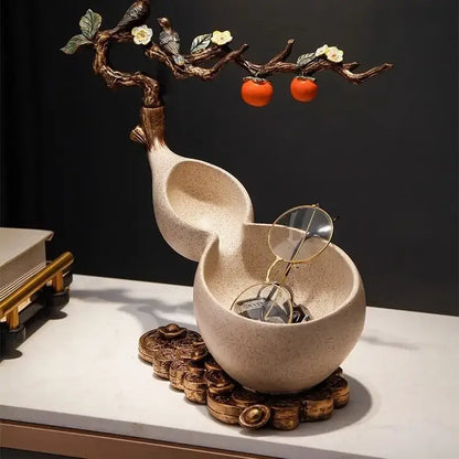 Beige ceramic gourd desktop storage decoration for living room