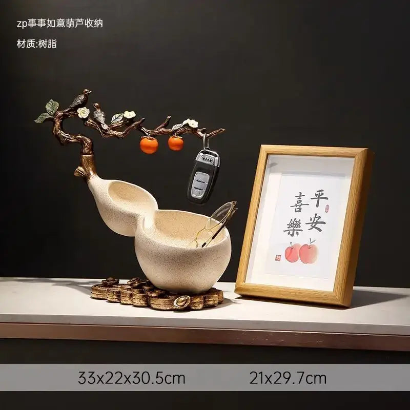 Beige ceramic gourd desktop storage decoration for living room