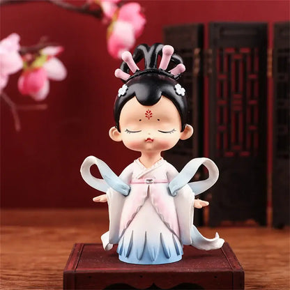 Pink and white hanfu court princess resin statue bookshelf decor