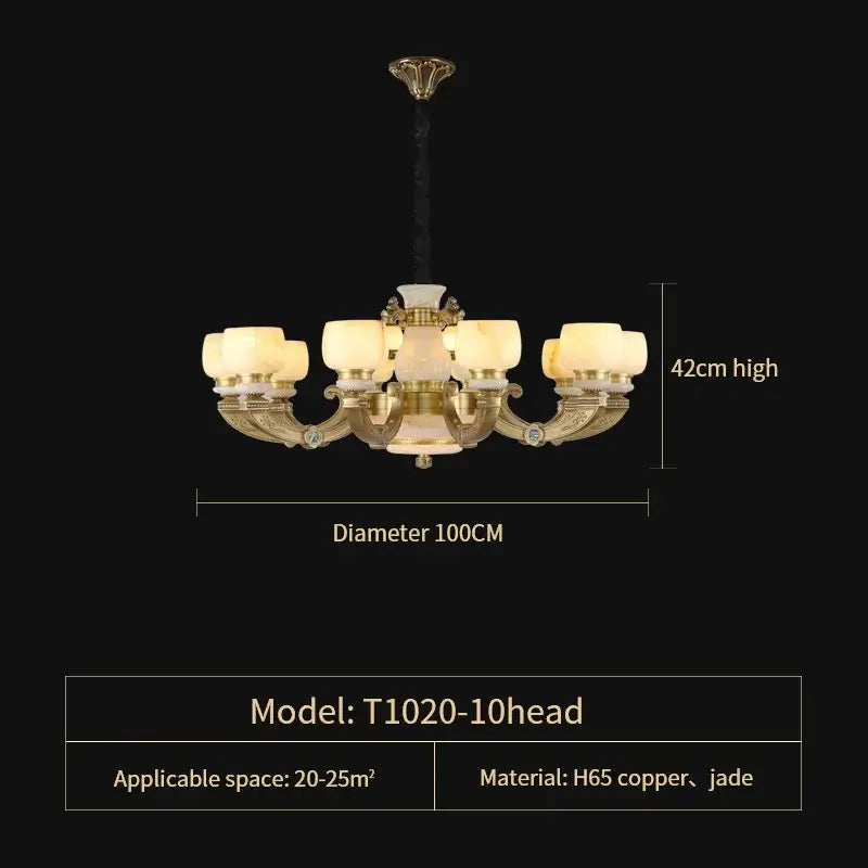 Elegant gold jade chandelier for living room warm glass lighting