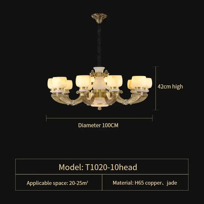 Elegant gold jade chandelier for living room warm glass lighting
