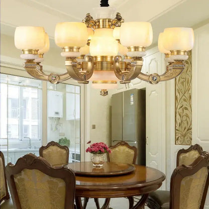 Elegant gold jade chandelier for living room warm glass lighting