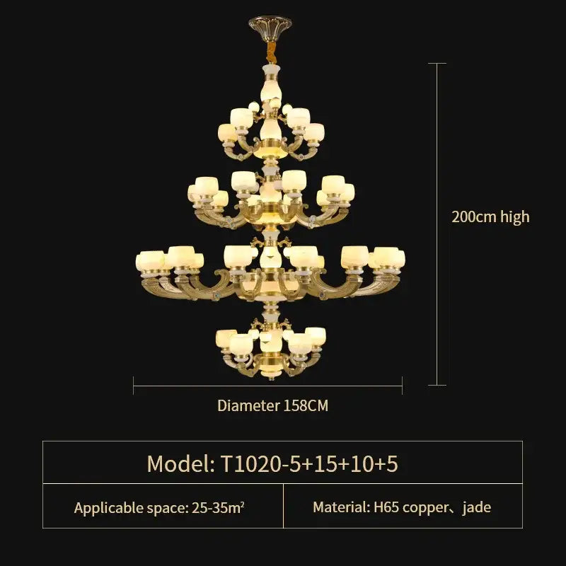 Elegant gold jade chandelier for living room warm glass lighting