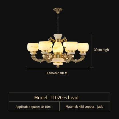 Elegant gold jade chandelier for living room warm glass lighting