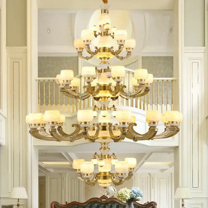 Elegant gold jade chandelier for living room warm glass lighting