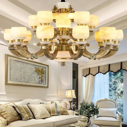 Elegant gold jade chandelier for living room warm glass lighting