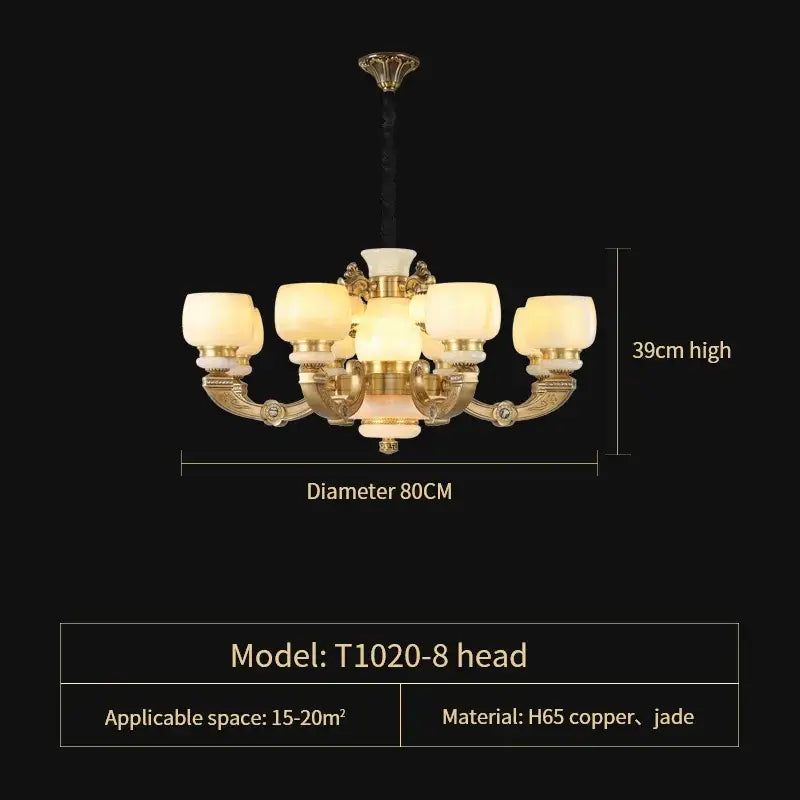 Elegant gold jade chandelier for living room warm glass lighting