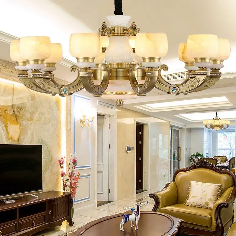 Elegant gold jade chandelier for living room warm glass lighting