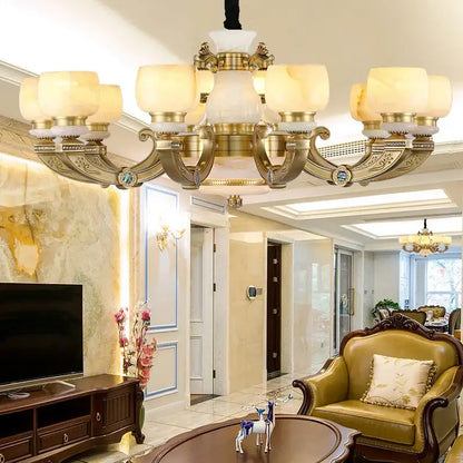 Elegant gold jade chandelier for living room warm glass lighting