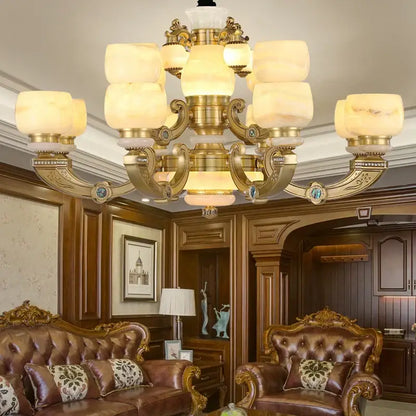 Elegant gold jade chandelier for living room warm glass lighting