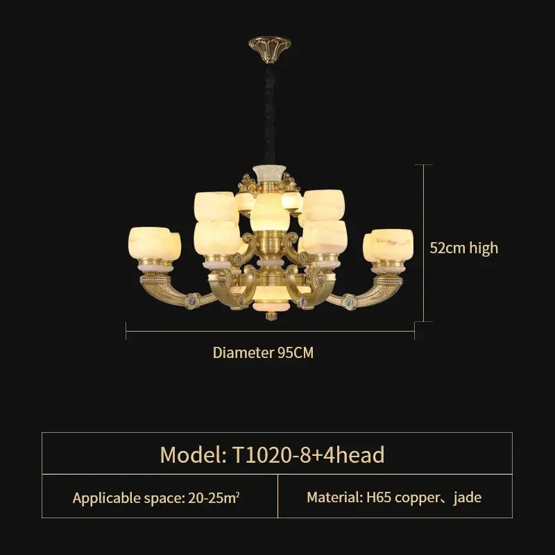 Elegant gold jade chandelier for living room warm glass lighting