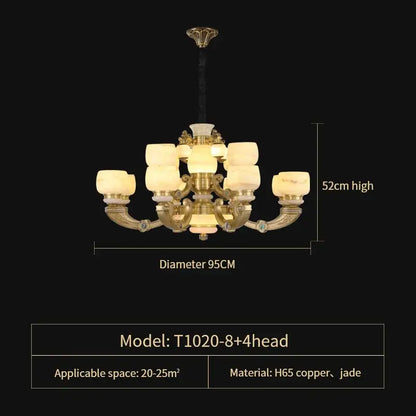Elegant gold jade chandelier for living room warm glass lighting