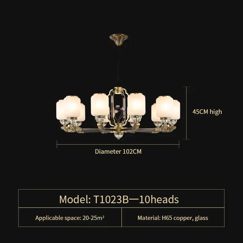 Traditional chinese brass jade chandelier living room lighting