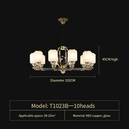 Traditional chinese brass jade chandelier living room lighting