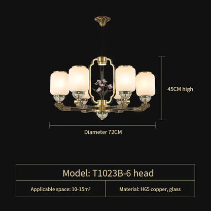 Traditional chinese brass jade chandelier living room lighting