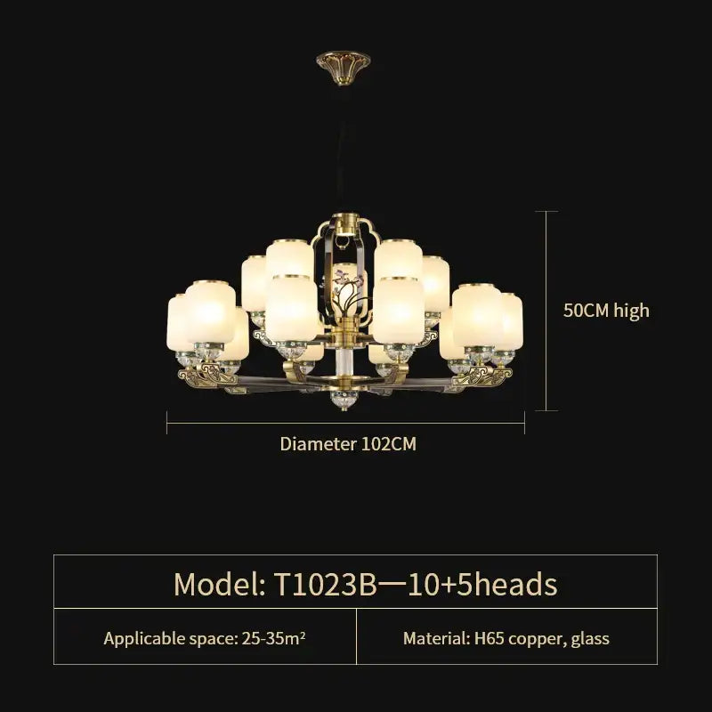 Traditional chinese brass jade chandelier living room lighting