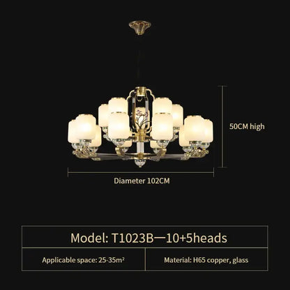 Traditional chinese brass jade chandelier living room lighting