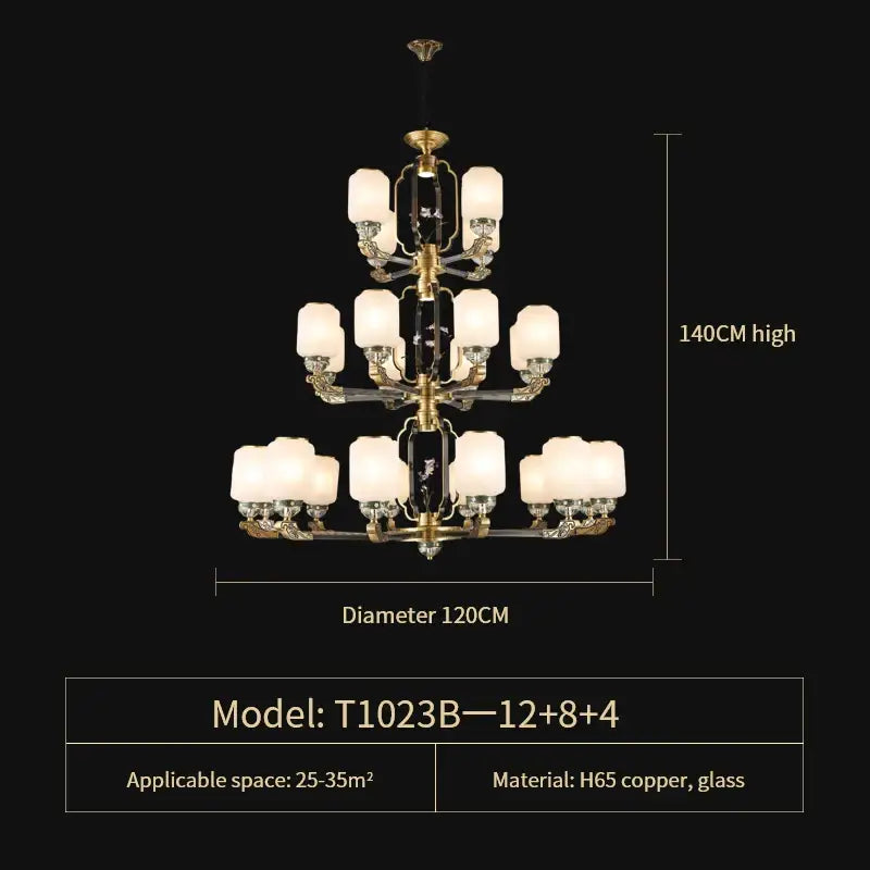 Traditional chinese brass jade chandelier living room lighting