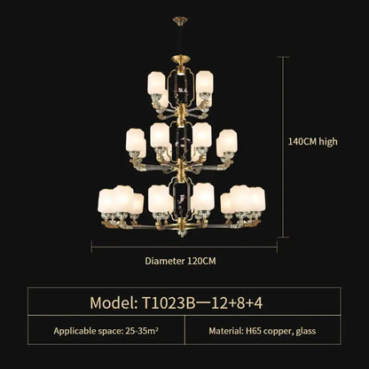 Traditional chinese brass jade chandelier living room lighting