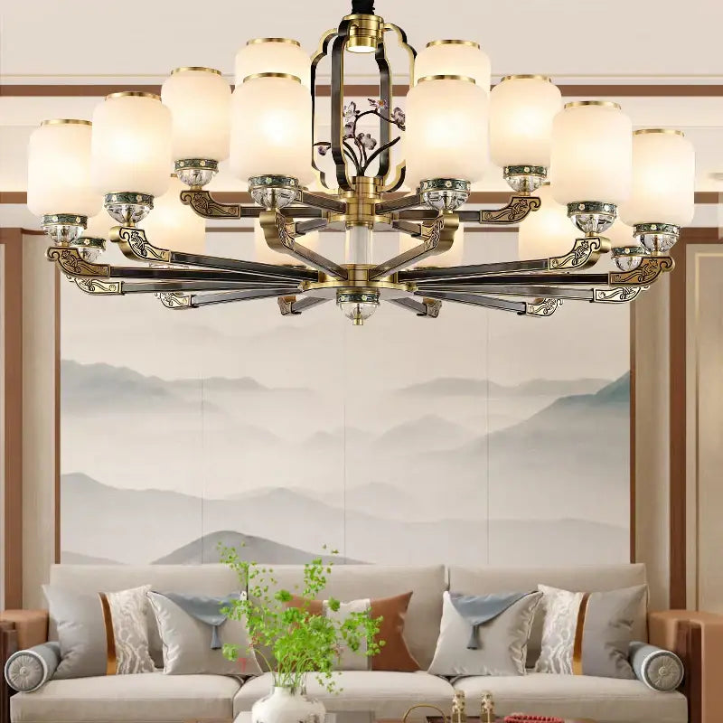 Traditional chinese brass jade chandelier living room lighting