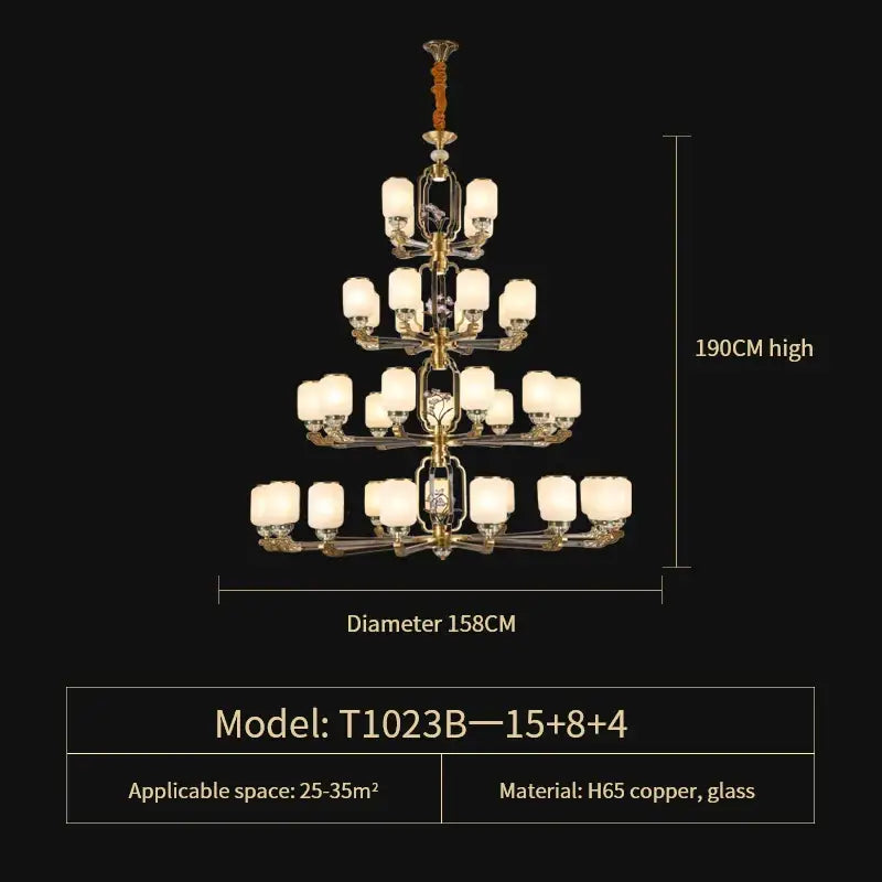 Traditional chinese brass jade chandelier living room lighting