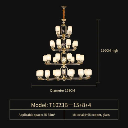 Traditional chinese brass jade chandelier living room lighting