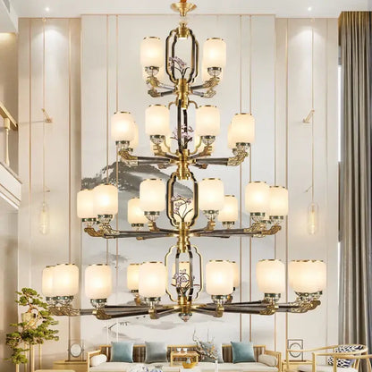 Traditional chinese brass jade chandelier living room lighting