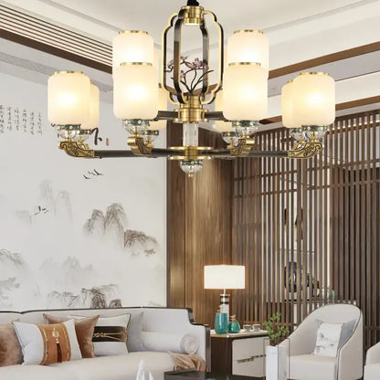 Traditional chinese brass jade chandelier living room lighting