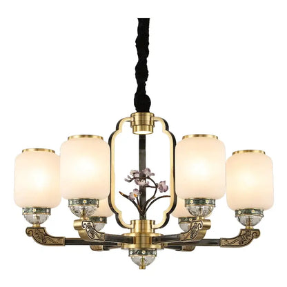 Traditional chinese brass jade chandelier living room lighting