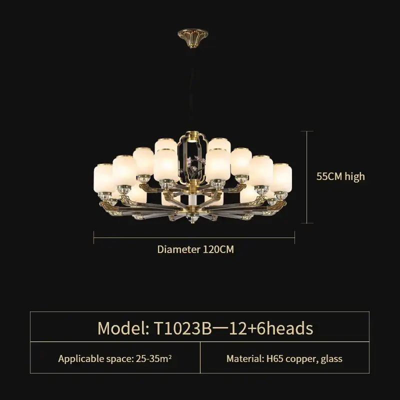 Traditional chinese brass jade chandelier living room lighting