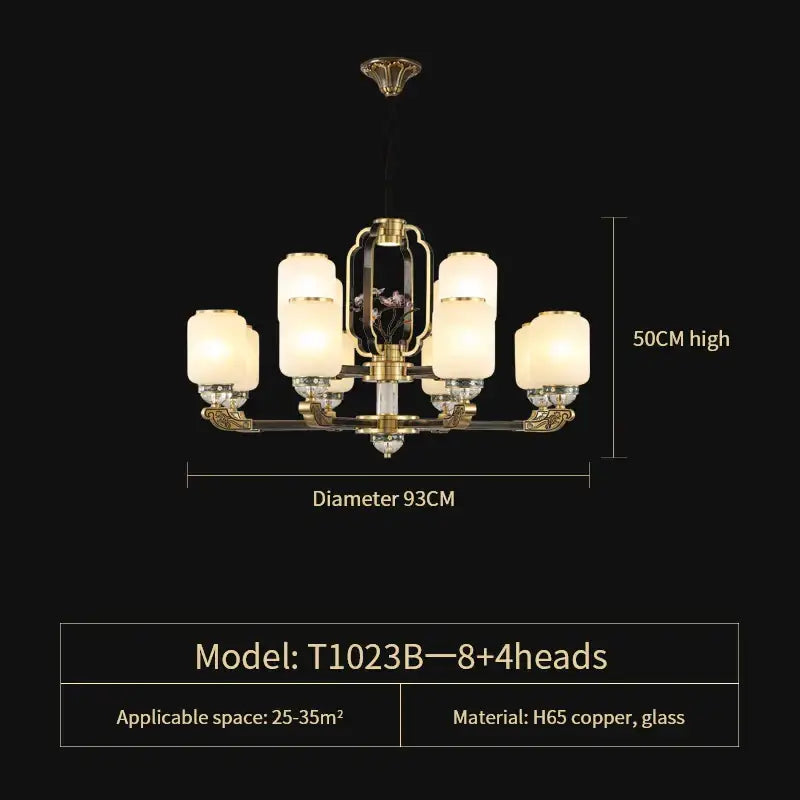 Traditional chinese brass jade chandelier living room lighting