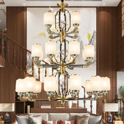 Traditional chinese brass jade chandelier living room lighting